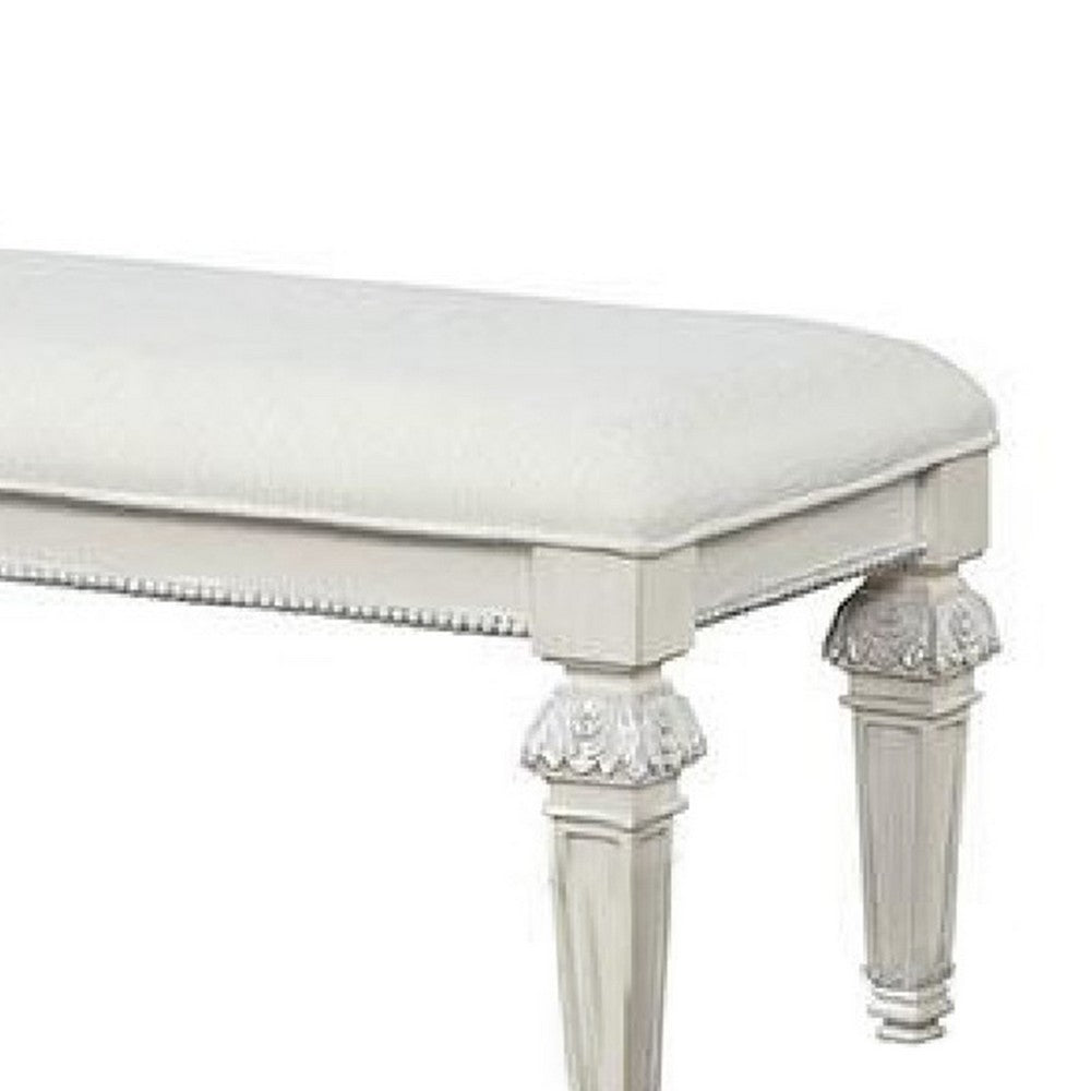 Benjara Miamy Bench, Cream White Wood Frame, Textured Fabric, 55 Inch