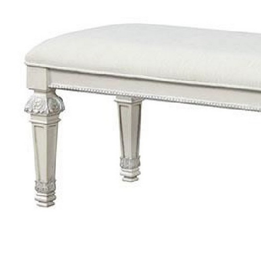 Benjara Miamy Bench, Cream White Wood Frame, Textured Fabric, 55 Inch