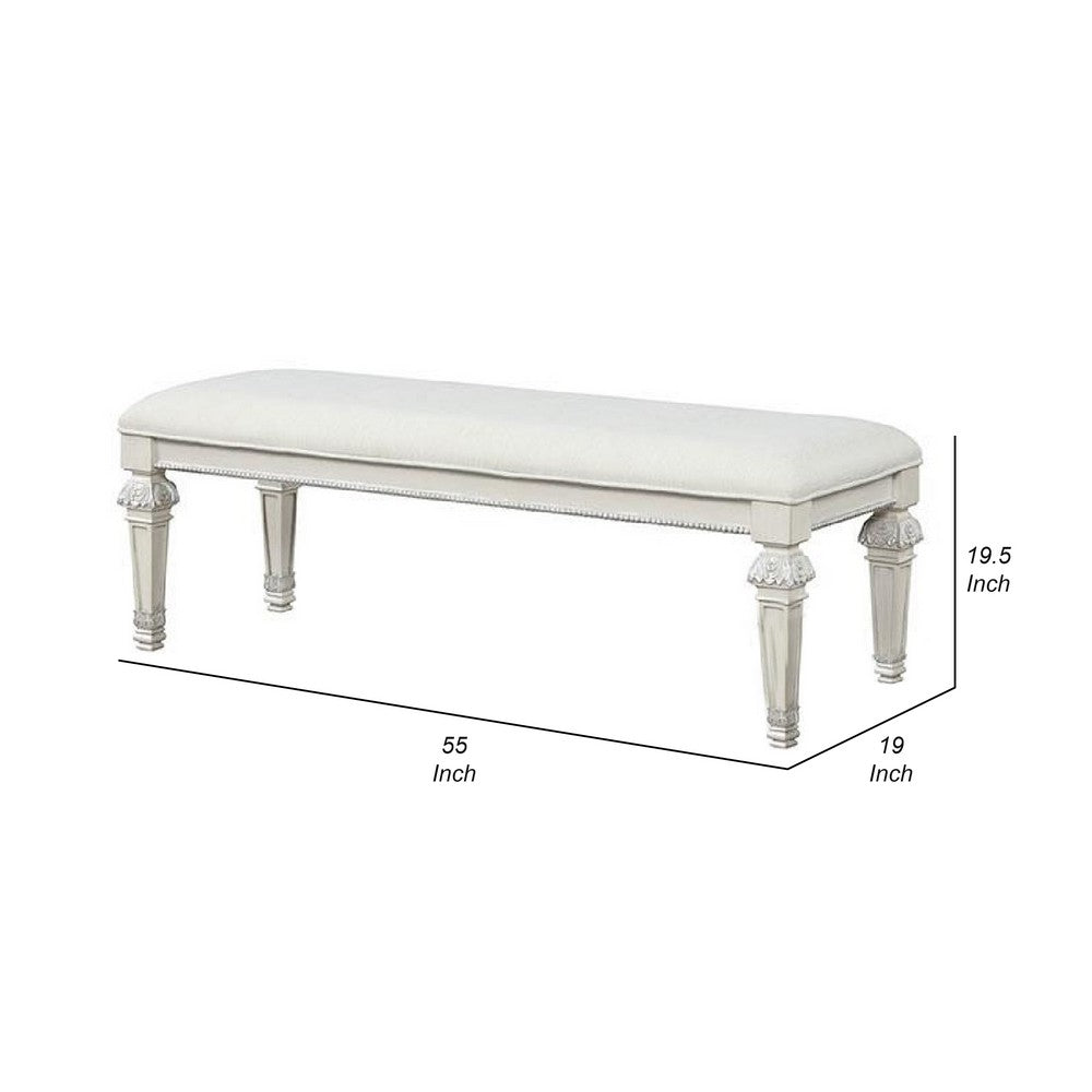 Benjara Miamy Bench, Cream White Wood Frame, Textured Fabric, 55 Inch