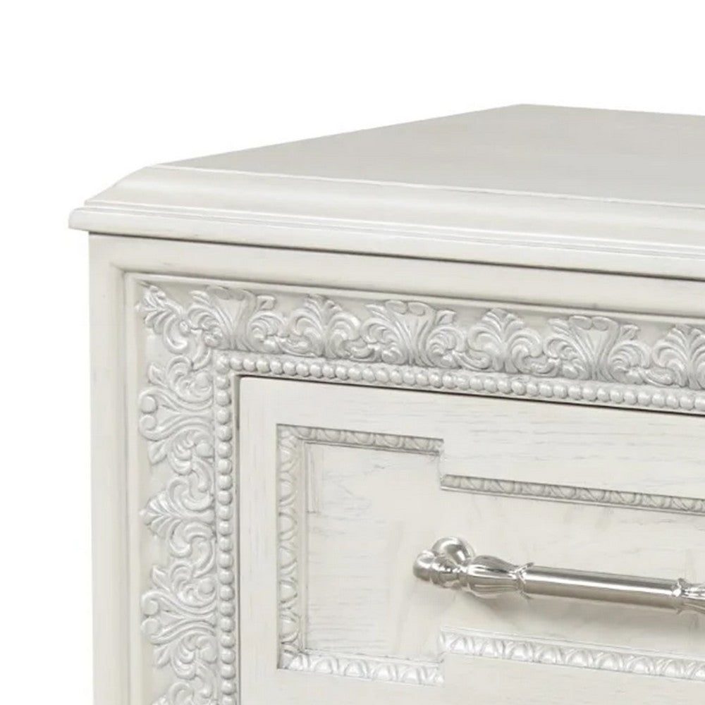 Benjara Miamy Nightstand, USB, 2 Drawers, Cream White Wood, 29 Inch