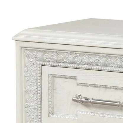 Benjara Miamy Nightstand, USB, 2 Drawers, Cream White Wood, 29 Inch