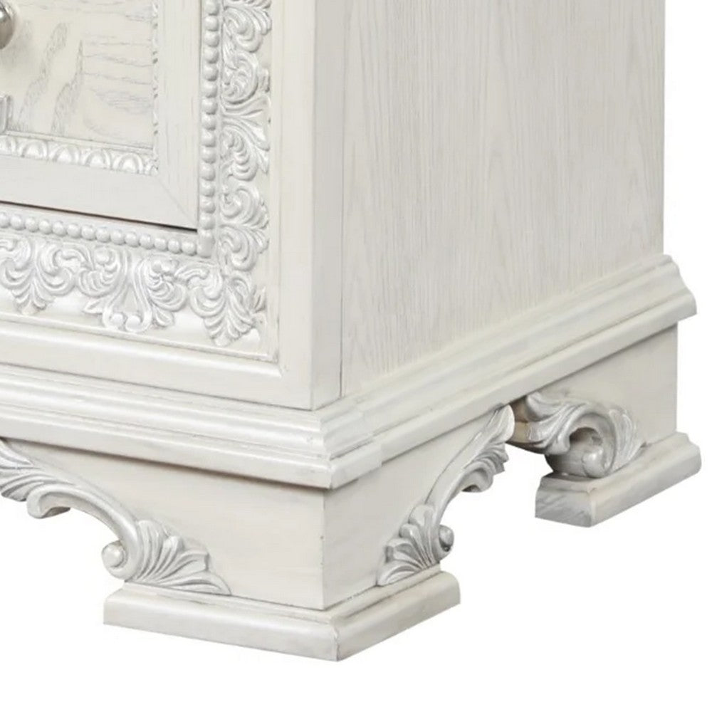 Benjara Miamy Nightstand, USB, 2 Drawers, Cream White Wood, 29 Inch