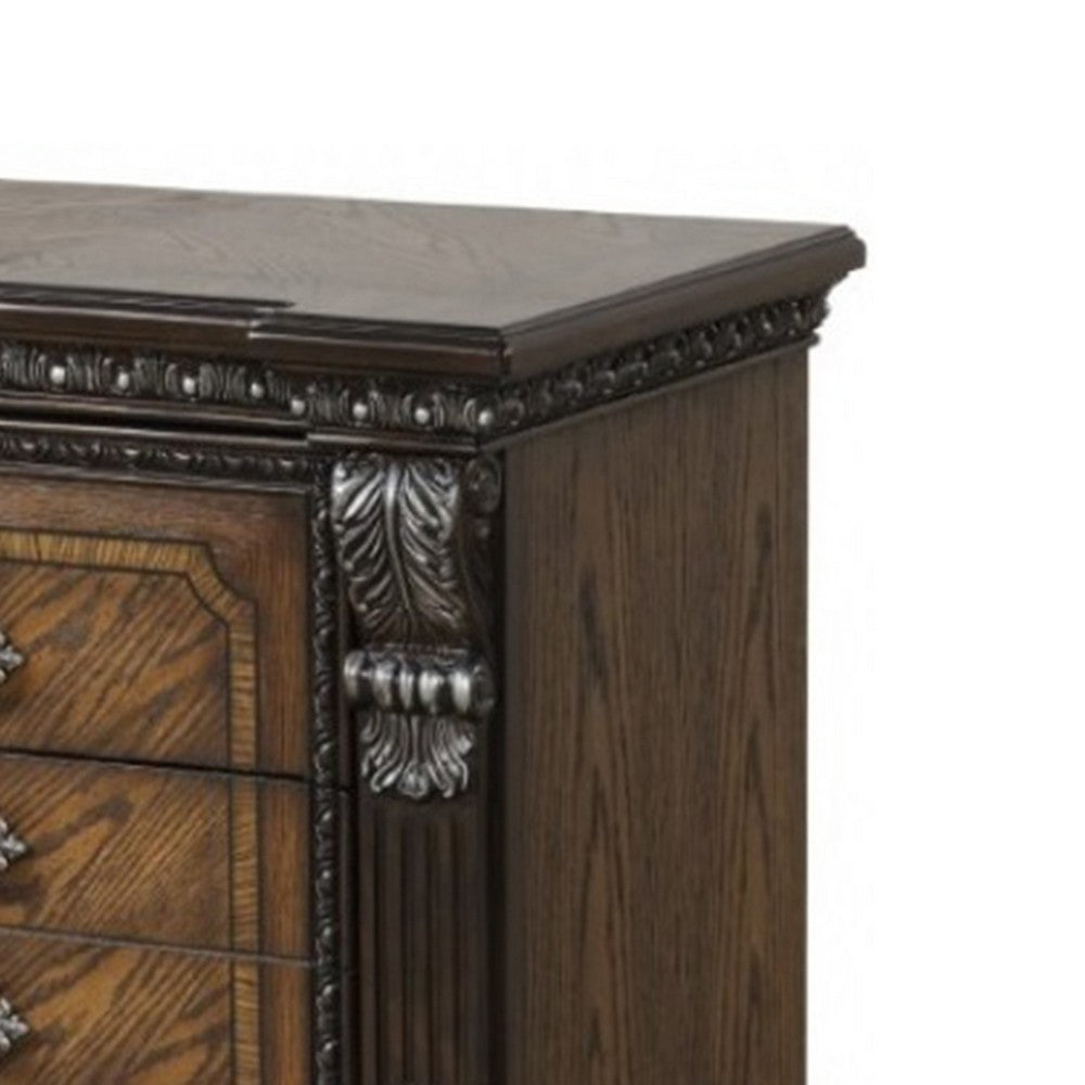 Benjara Naddy Nightstand, Hidden Drawer USB A-C, Espresso Brown Wood, 30 Inch
