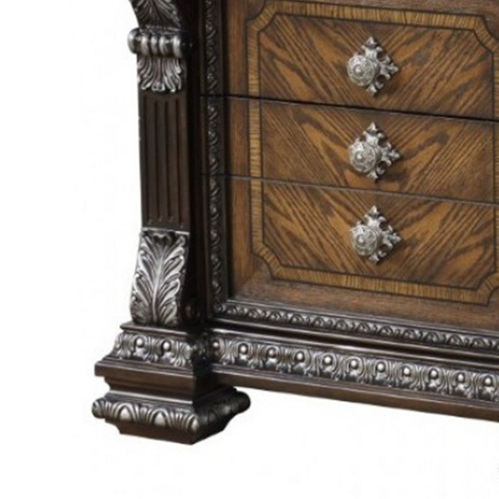 Benjara Naddy Nightstand, Hidden Drawer USB A-C, Espresso Brown Wood, 30 Inch