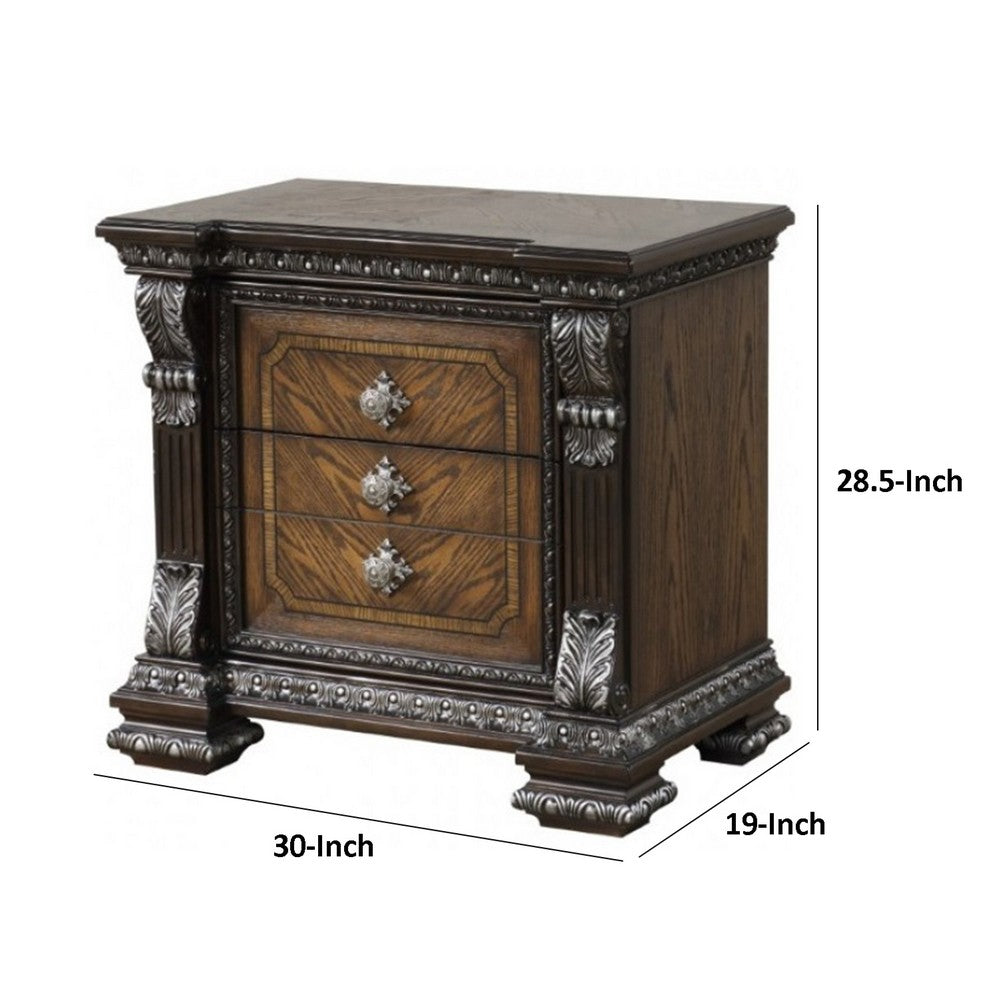 Benjara Naddy Nightstand, Hidden Drawer USB A-C, Espresso Brown Wood, 30 Inch