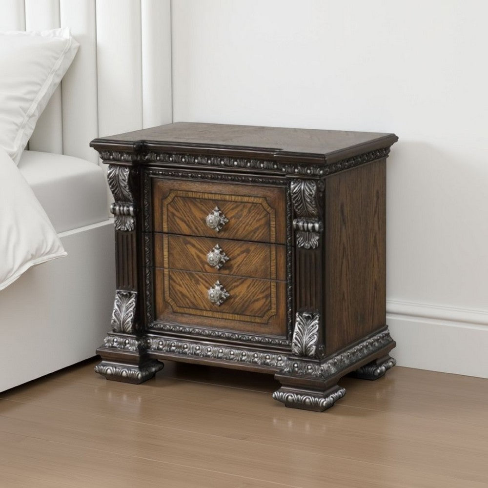 Benjara Naddy Nightstand, Hidden Drawer USB A-C, Espresso Brown Wood, 30 Inch