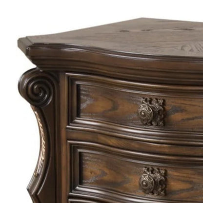 Benjara Leova Nightstand, 2 Drawers, USB A-C, 31 Inch Dark Brown Wood