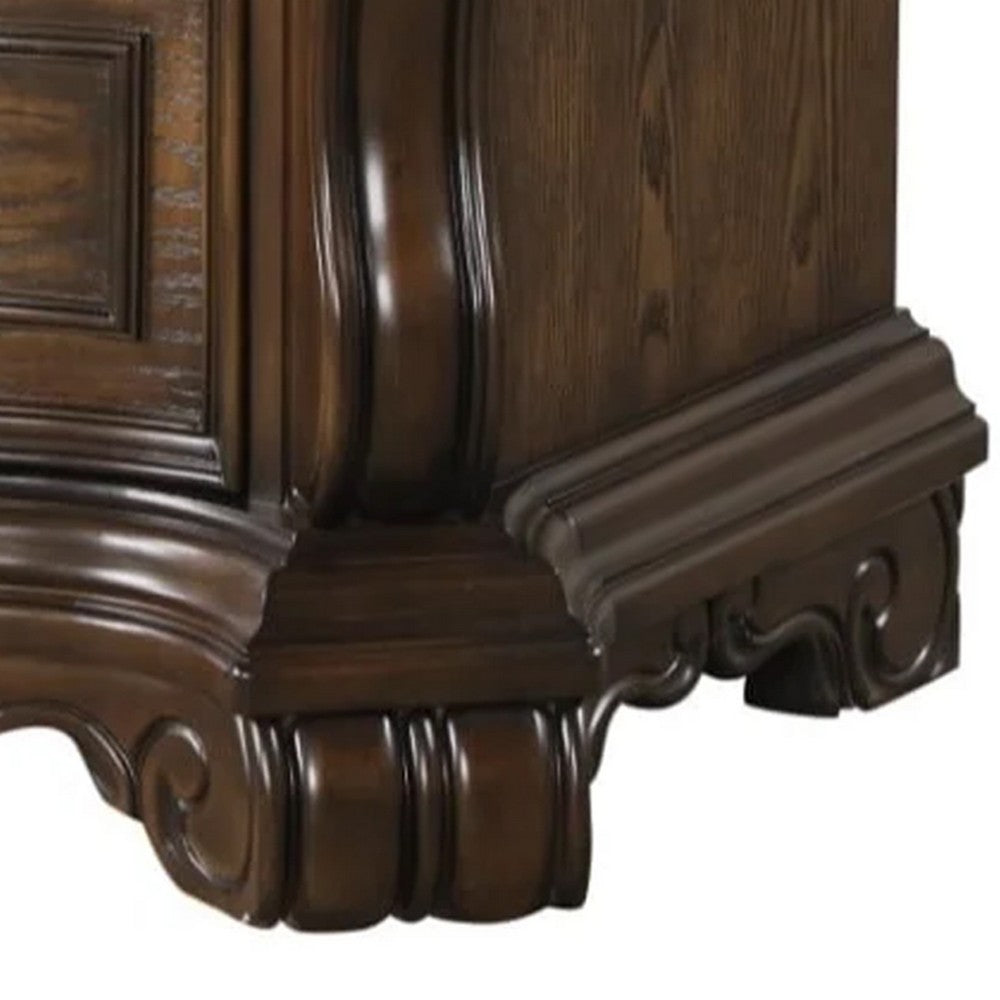 Benjara Leova Nightstand, 2 Drawers, USB A-C, 31 Inch Dark Brown Wood
