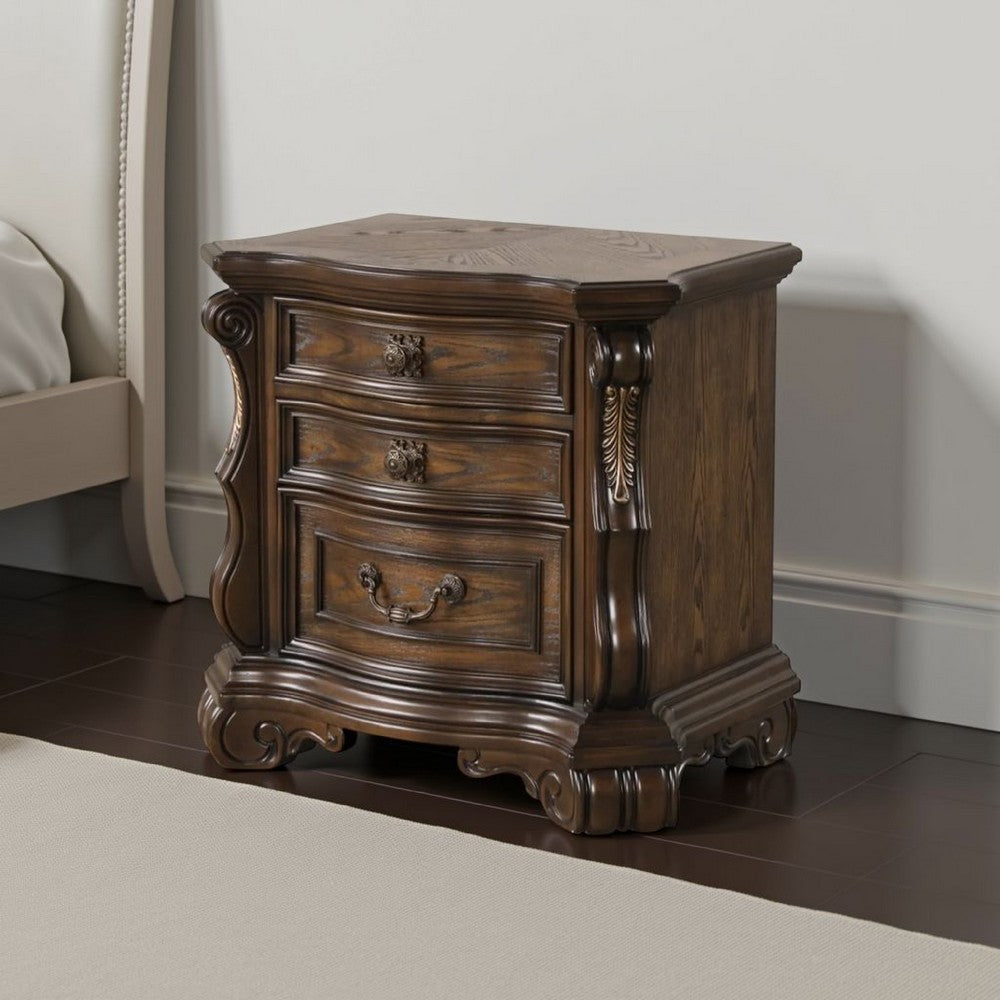 Benjara Leova Nightstand, 2 Drawers, USB A-C, 31 Inch Dark Brown Wood