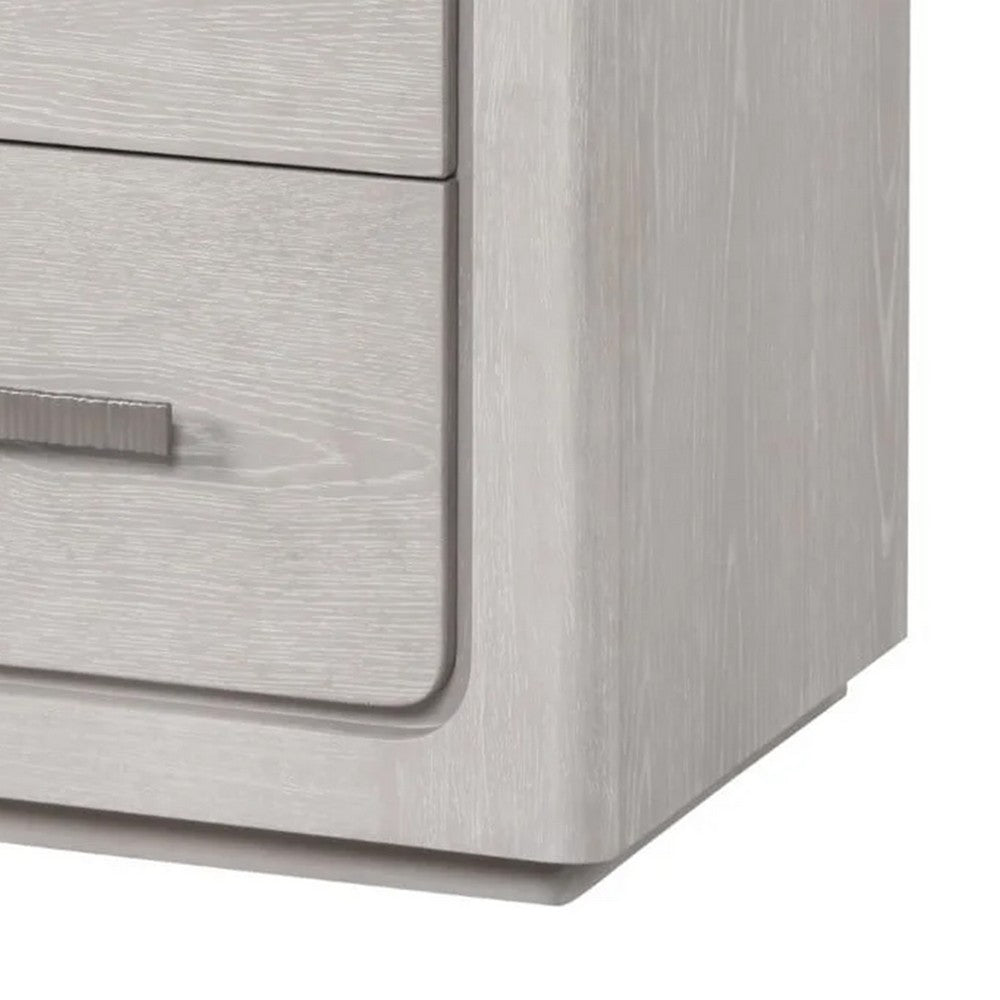 Benjara Thorne Nightstand, White Oak Solid Rubberwood, 27 Inch