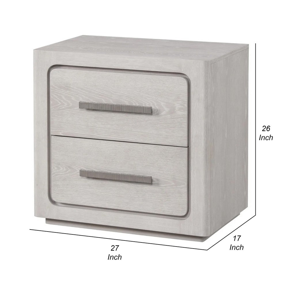 Benjara Thorne Nightstand, White Oak Solid Rubberwood, 27 Inch