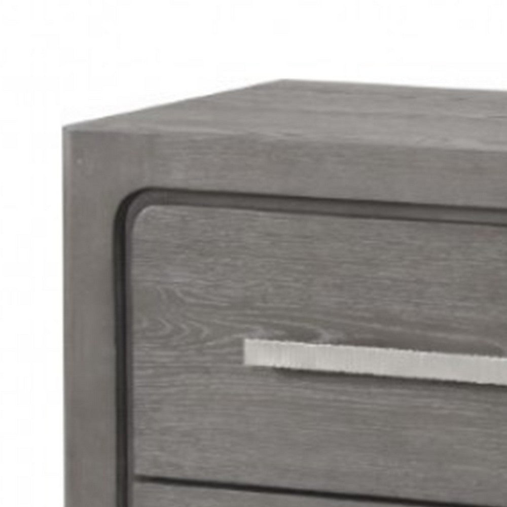 Benjara Thorne Nightstand, 2 Drawers with Top Felt Lining, Warm Gray, 27 Inch
