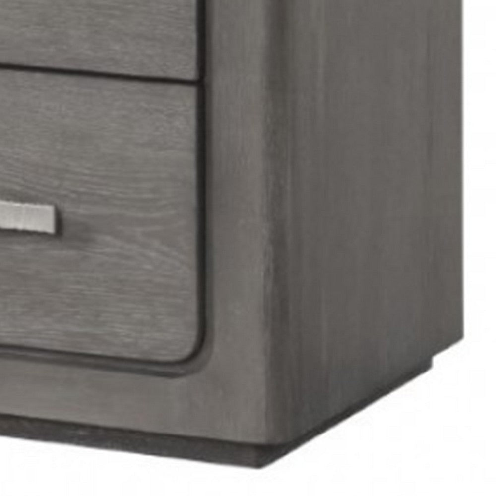 Benjara Thorne Nightstand, 2 Drawers with Top Felt Lining, Warm Gray, 27 Inch