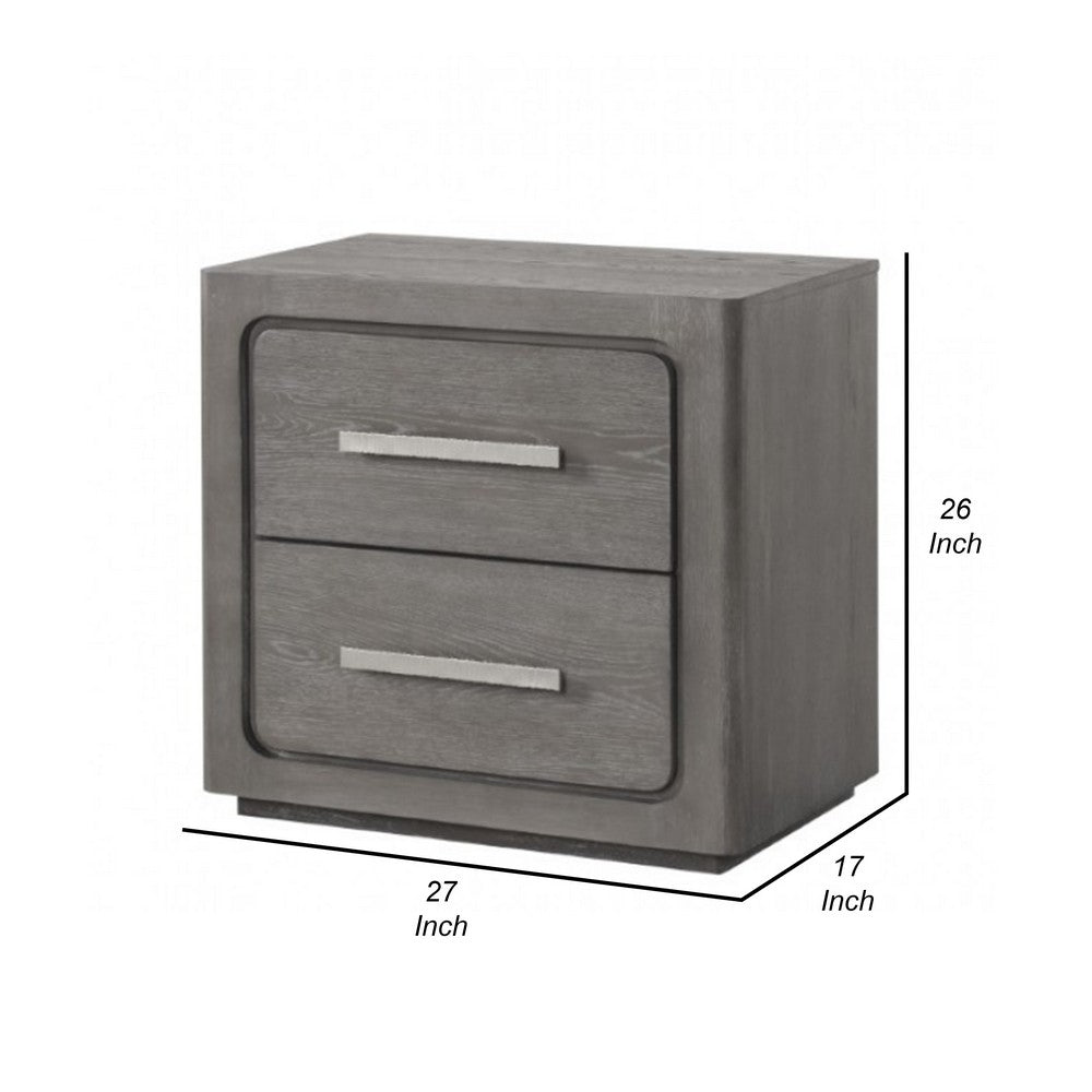Benjara Thorne Nightstand, 2 Drawers with Top Felt Lining, Warm Gray, 27 Inch