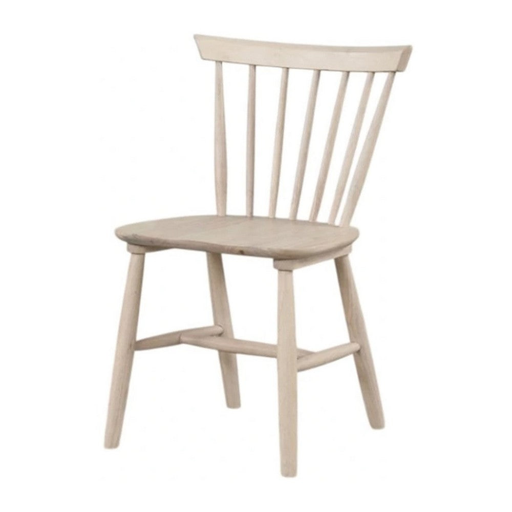 Benjara Baylee Side Dining Chair Set of 2, Spindle Back, Tapered Legs, White Oak Wood