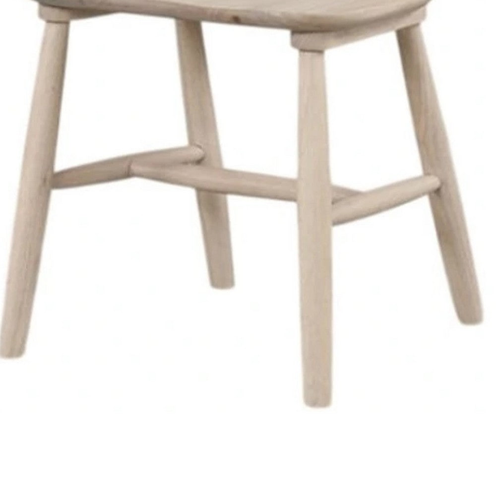 Benjara Baylee Side Dining Chair Set of 2, Spindle Back, Tapered Legs, White Oak Wood