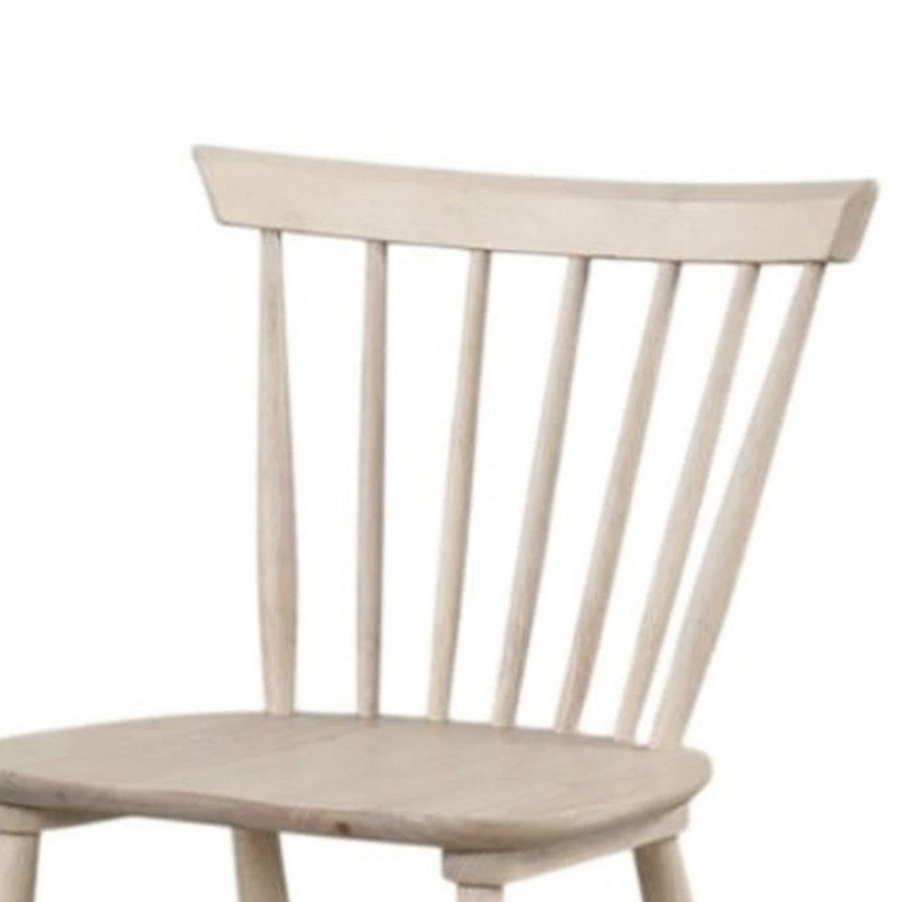 Benjara Baylee Side Dining Chair Set of 2, Spindle Back, Tapered Legs, White Oak Wood