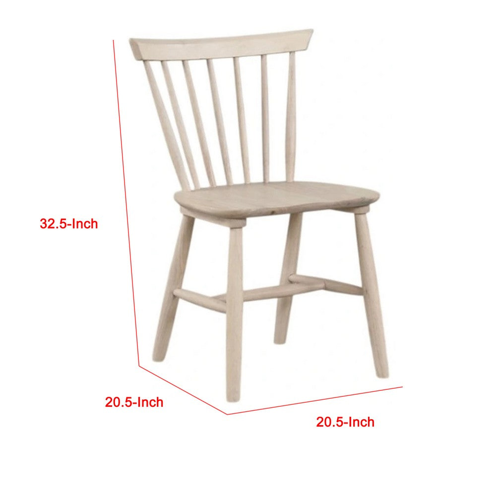 Benjara Baylee Side Dining Chair Set of 2, Spindle Back, Tapered Legs, White Oak Wood