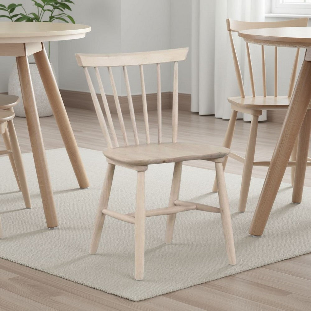 Benjara Baylee Side Dining Chair Set of 2, Spindle Back, Tapered Legs, White Oak Wood