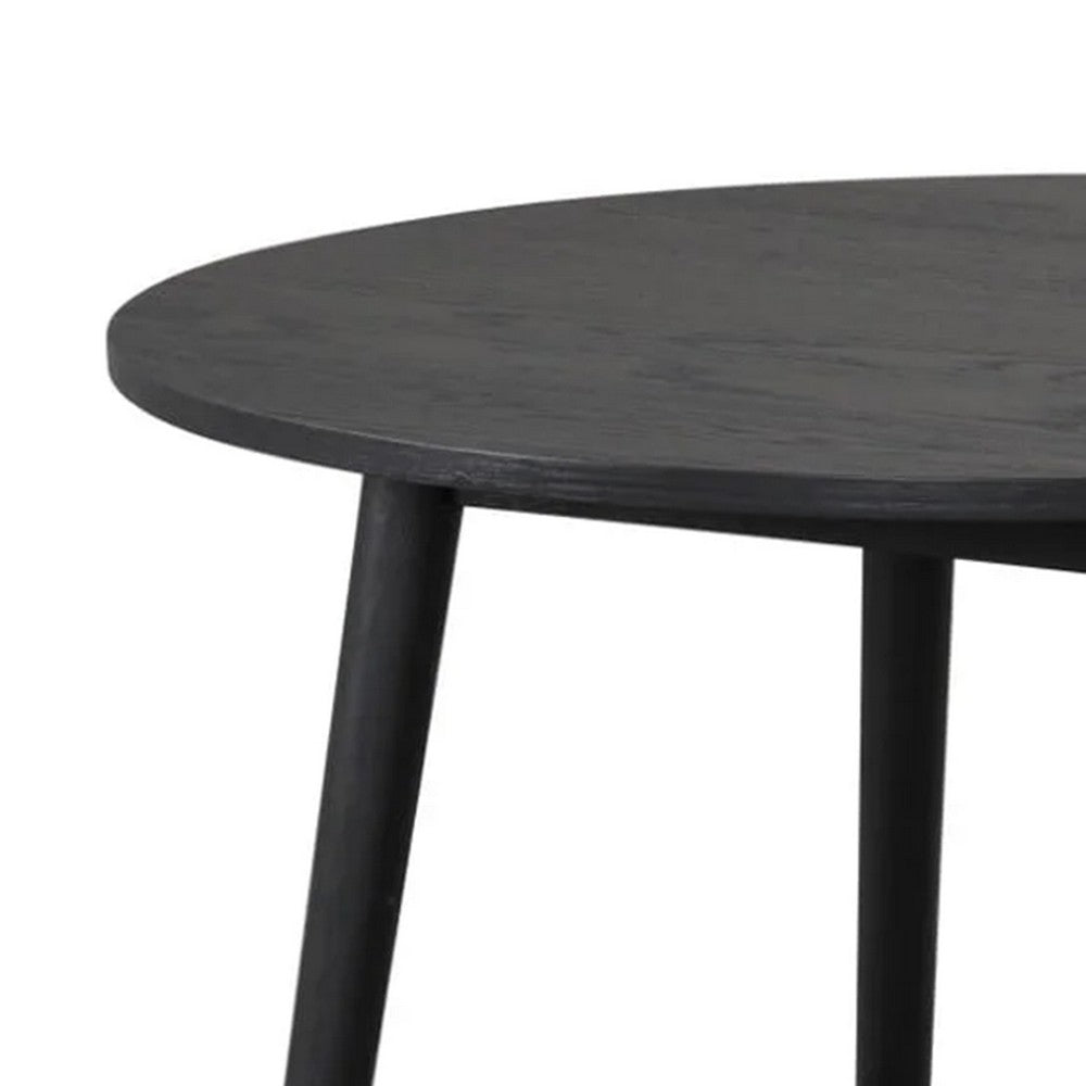 Benjara Yely Round Dining Table, Shaker-Style Legs, Black Rubberwood, 42 Inch