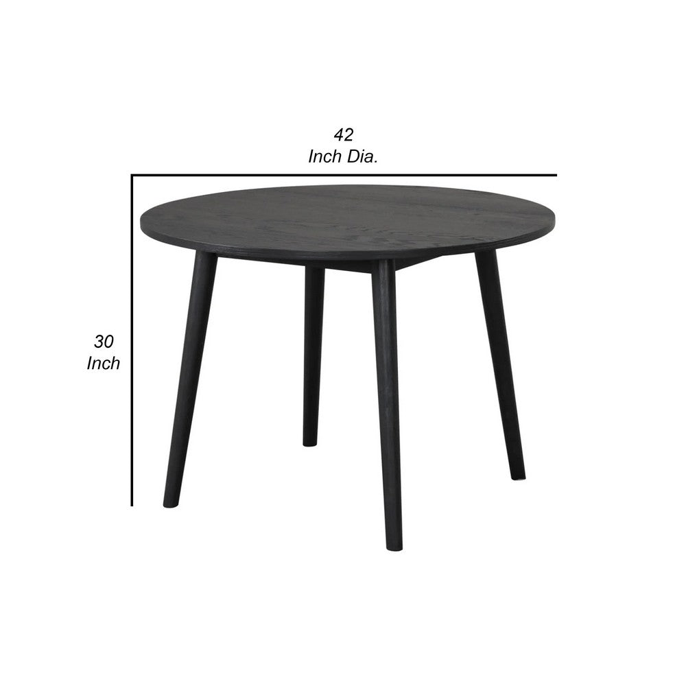 Benjara Yely Round Dining Table, Shaker-Style Legs, Black Rubberwood, 42 Inch
