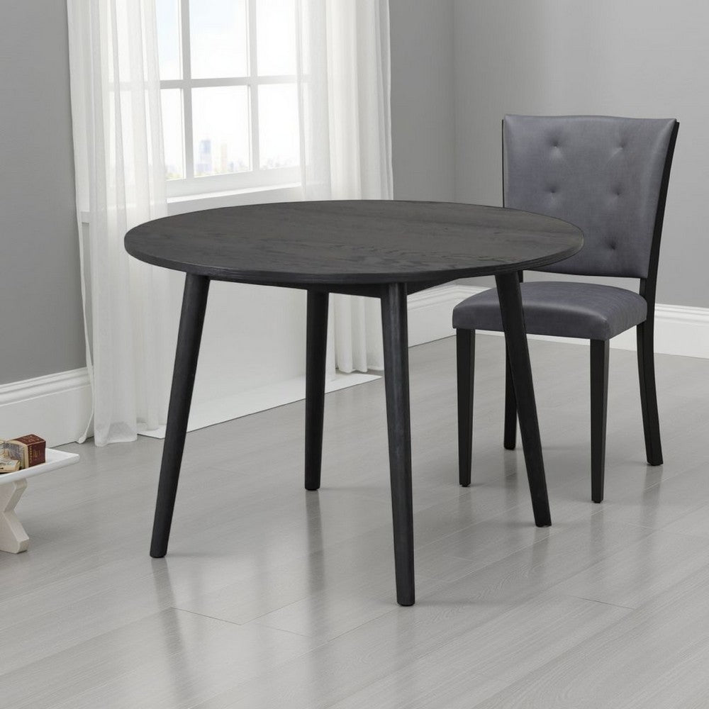 Benjara Yely Round Dining Table, Shaker-Style Legs, Black Rubberwood, 42 Inch