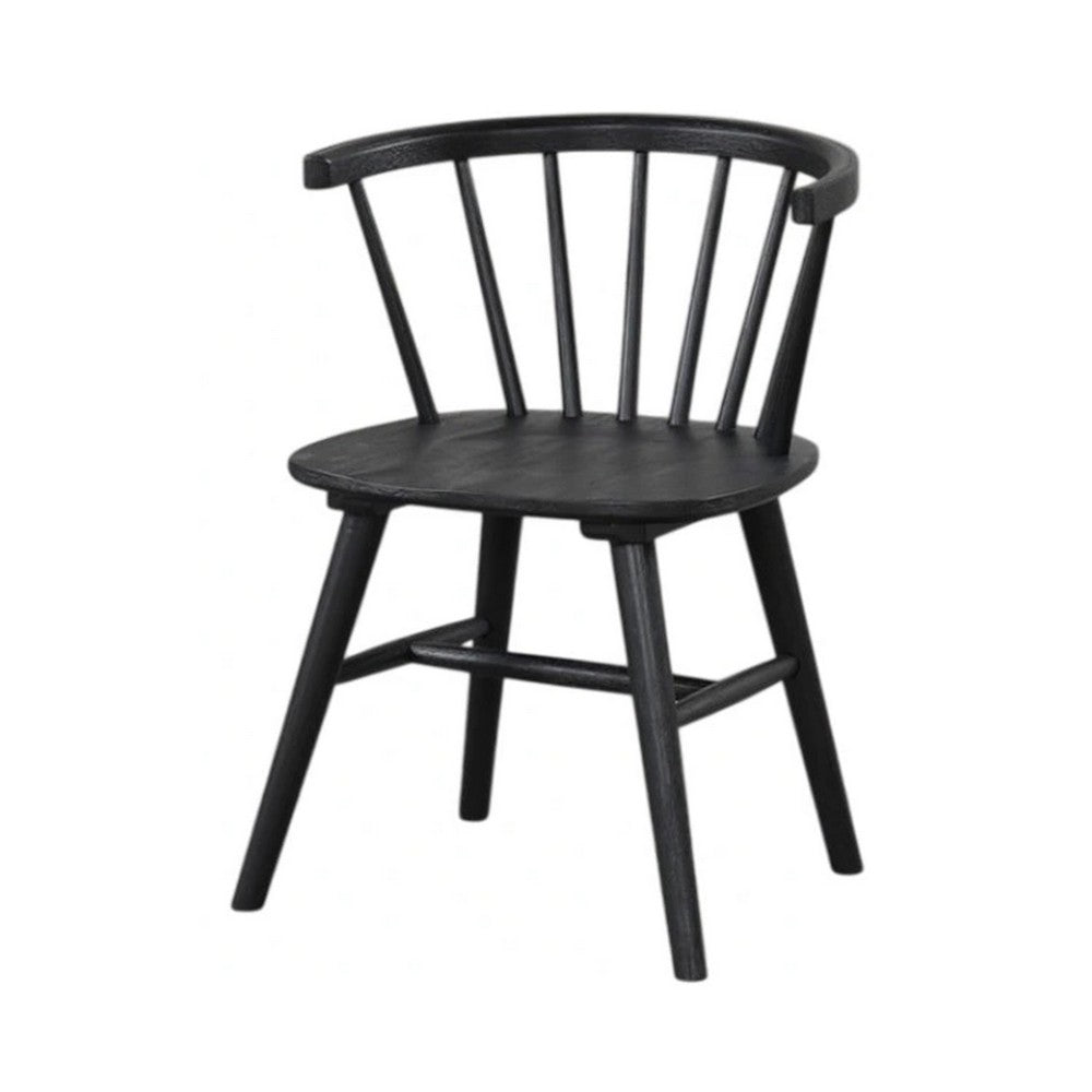 Benjara Yely Side Dining Chair Set of 2, Spindle Back, Shaker Legs, Black Rubberwood