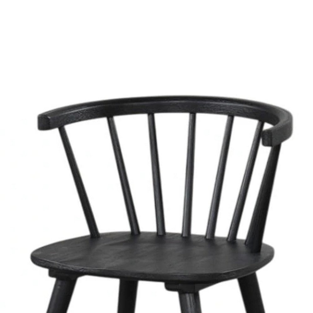 Benjara Yely Side Dining Chair Set of 2, Spindle Back, Shaker Legs, Black Rubberwood