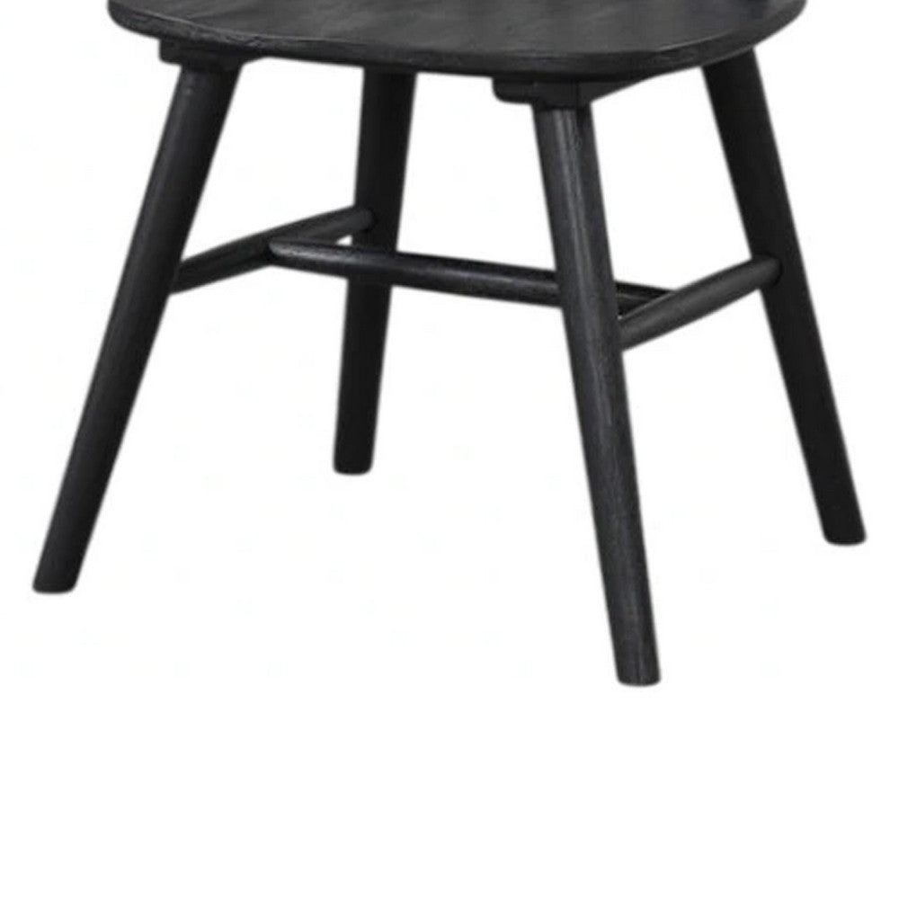 Benjara Yely Side Dining Chair Set of 2, Spindle Back, Shaker Legs, Black Rubberwood