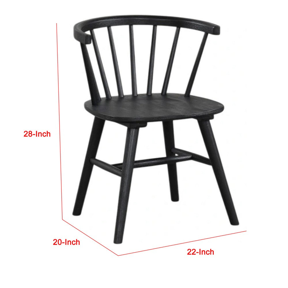 Benjara Yely Side Dining Chair Set of 2, Spindle Back, Shaker Legs, Black Rubberwood