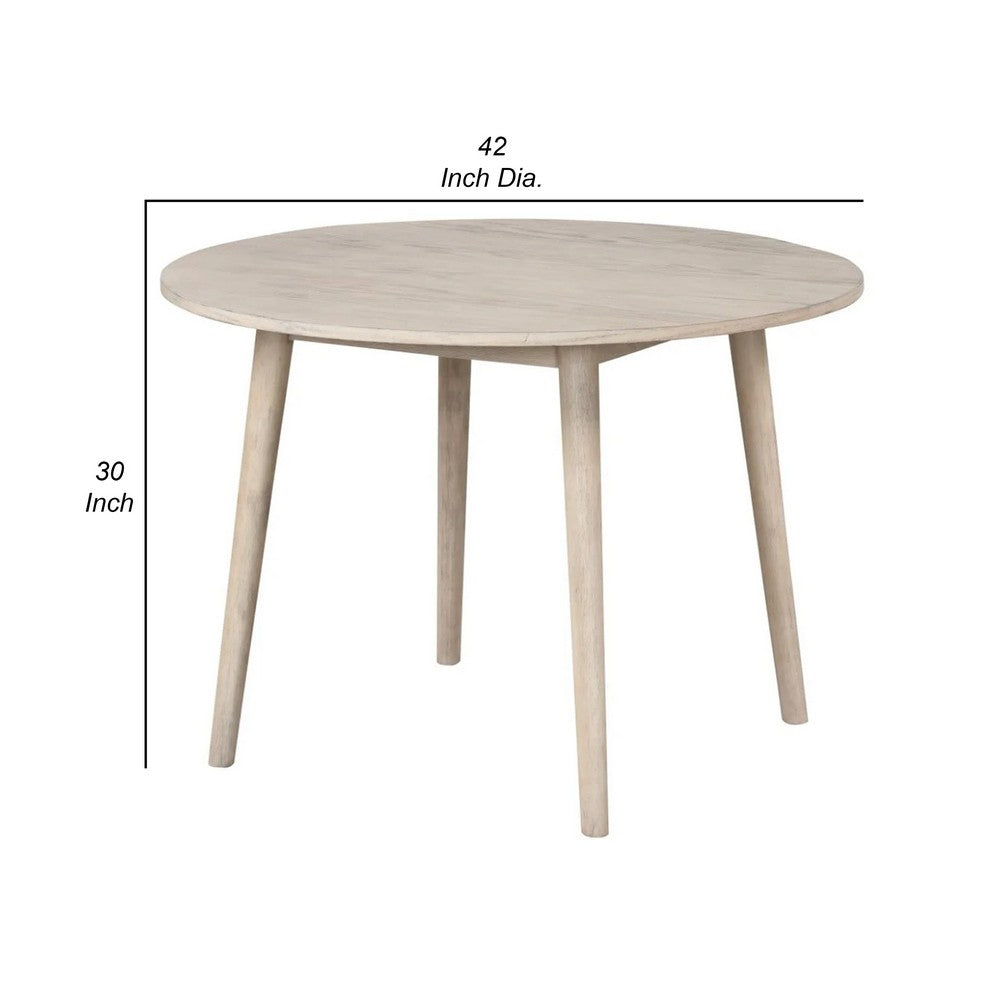 Benjara Yely Round Dining Table, Shaker-Style Legs, Natural Oak Rubberwood, 42 Inch