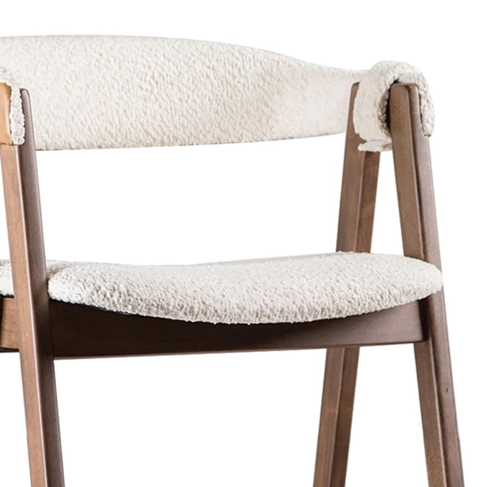 Benjara Ebik Counter Stool Chair Set of 2, Walnut Brown Wood, Beige Boucle