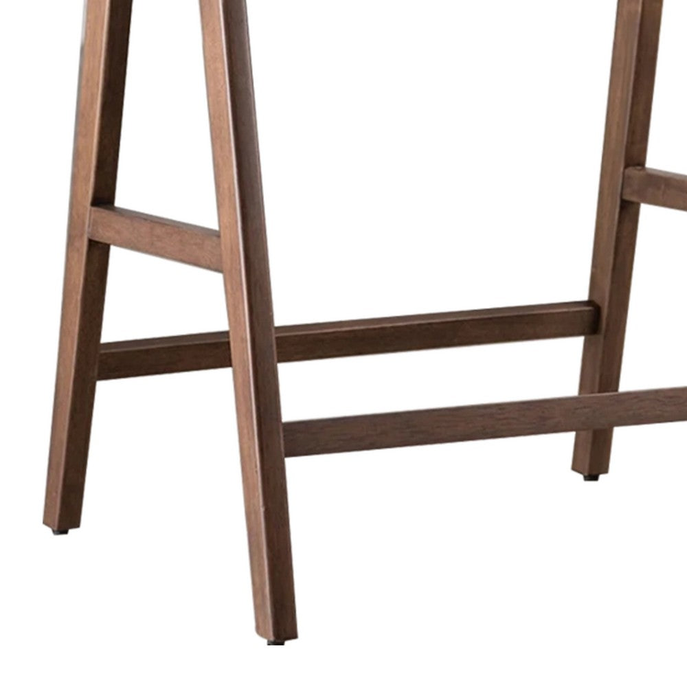 Benjara Ebik Counter Stool Chair Set of 2, Walnut Brown Wood, Beige Boucle