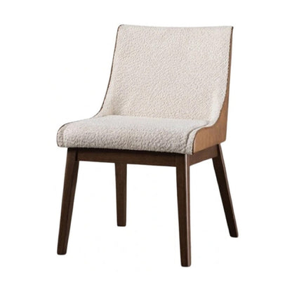 Benjara Iken Side Dining Chair Set of 2, Curved Panel Back, Walnut Brown Wood, Beige