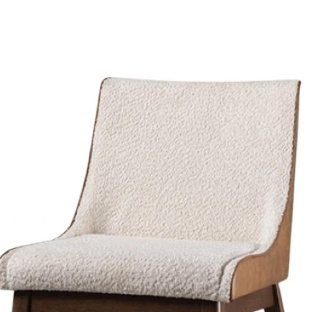 Benjara Iken Side Dining Chair Set of 2, Curved Panel Back, Walnut Brown Wood, Beige