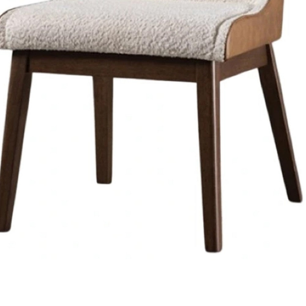 Benjara Iken Side Dining Chair Set of 2, Curved Panel Back, Walnut Brown Wood, Beige