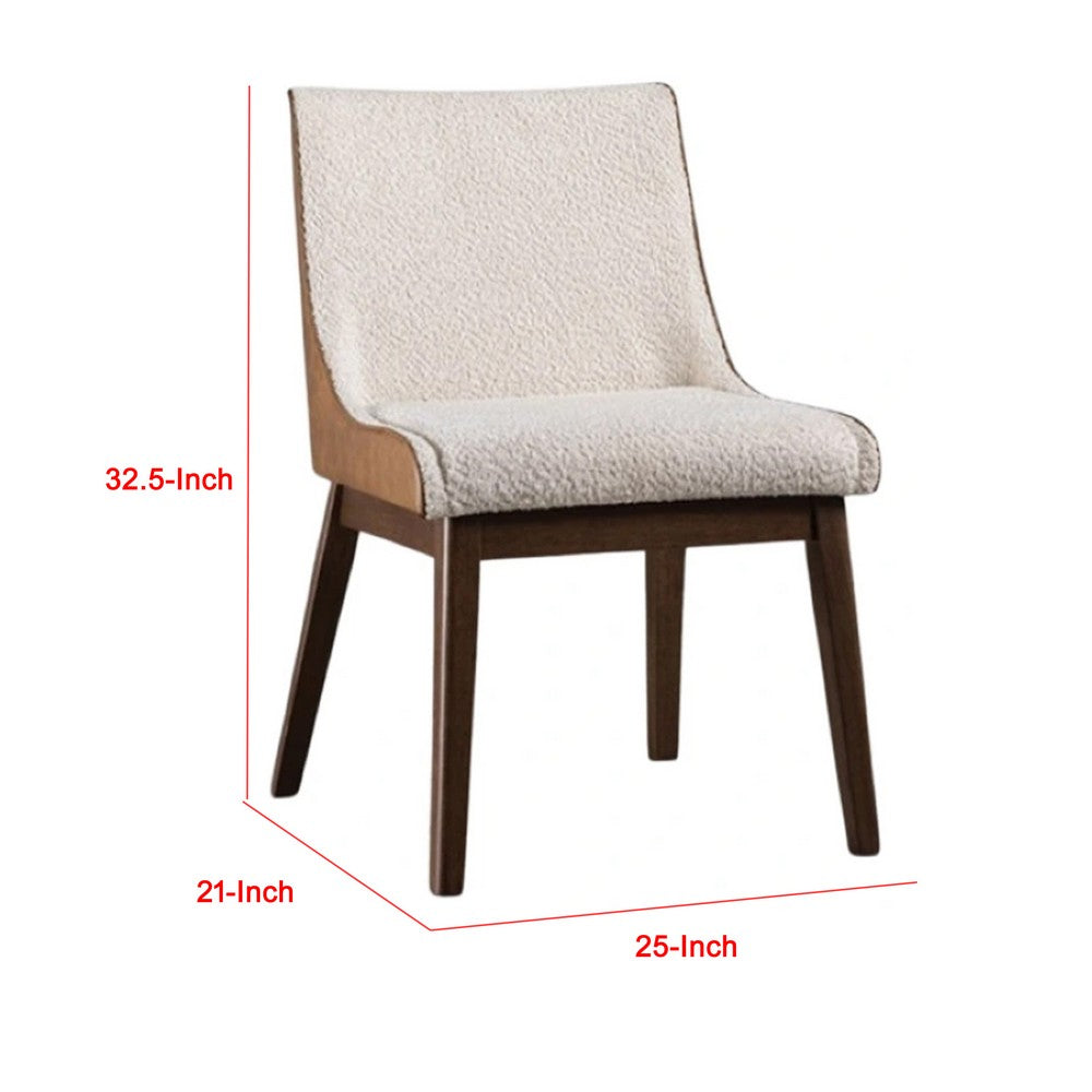 Benjara Iken Side Dining Chair Set of 2, Curved Panel Back, Walnut Brown Wood, Beige