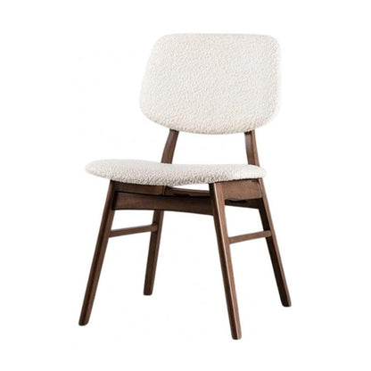 Benjara Lexy Side Dining Chair Set of 2, Angled Legs, Walnut Brown Solid Wood, Beige Boucle