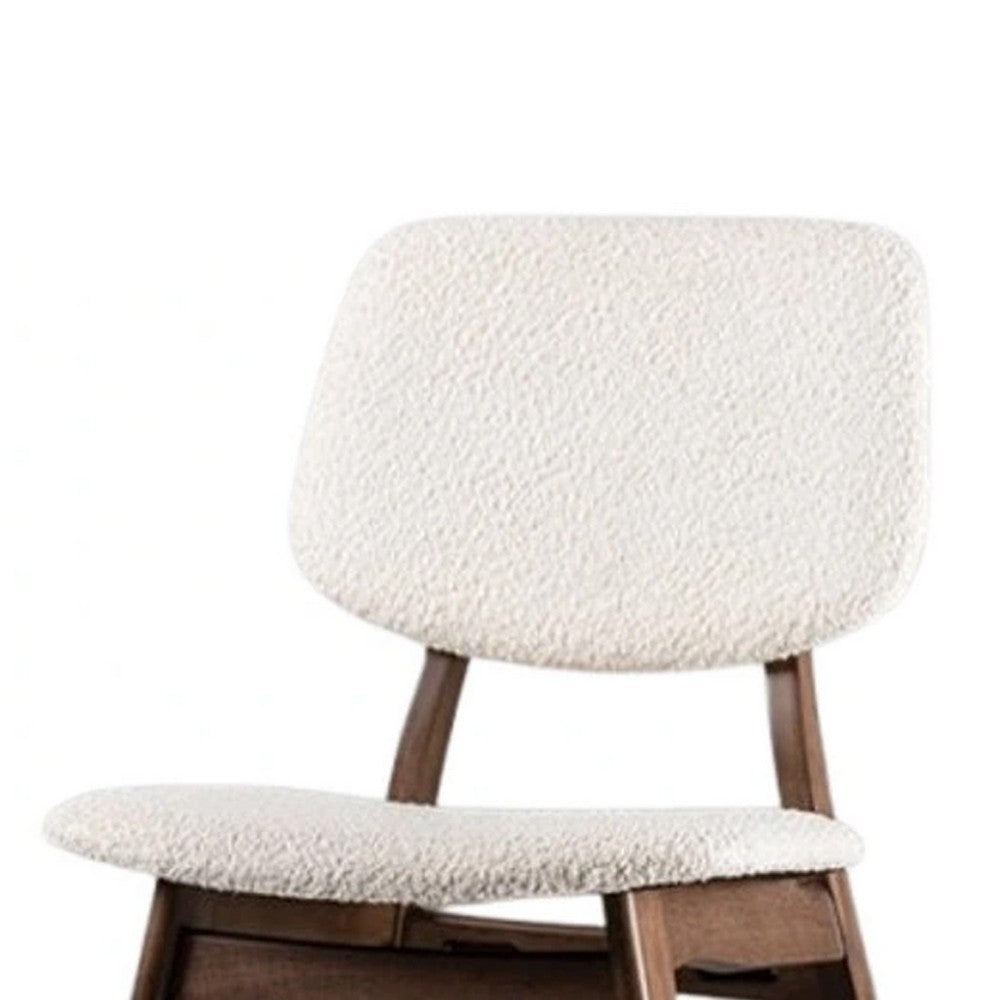 Benjara Lexy Side Dining Chair Set of 2, Angled Legs, Walnut Brown Solid Wood, Beige Boucle
