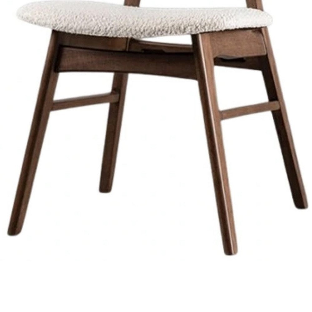 Benjara Lexy Side Dining Chair Set of 2, Angled Legs, Walnut Brown Solid Wood, Beige Boucle