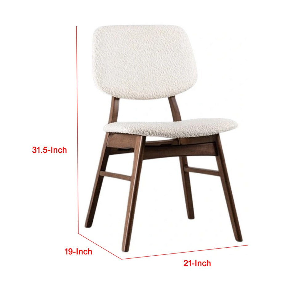 Benjara Lexy Side Dining Chair Set of 2, Angled Legs, Walnut Brown Solid Wood, Beige Boucle