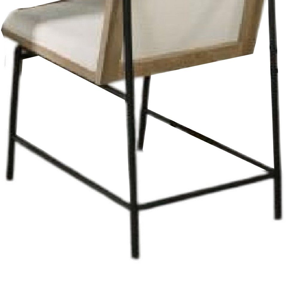Benjara Edey Side Dining Chair Set of 2, Metal Legs, Oak Brown Rubberwood, Beige Polyester
