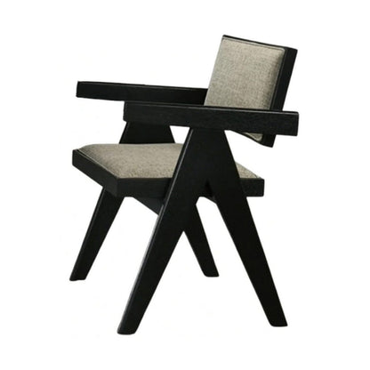 Benjara Toty Dining Armchair Set of 2, Curved Arms, Angled Rear Legs, Gray Fabric