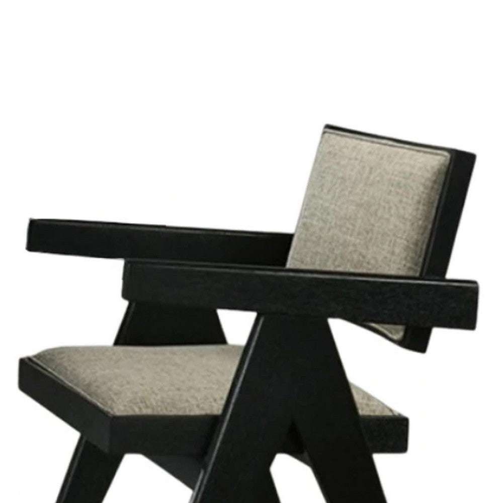 Benjara Toty Dining Armchair Set of 2, Curved Arms, Angled Rear Legs, Gray Fabric