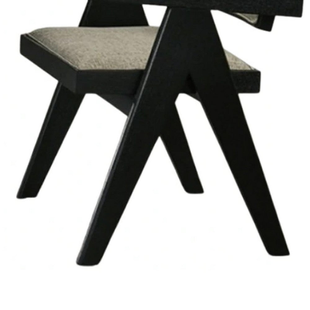 Benjara Toty Dining Armchair Set of 2, Curved Arms, Angled Rear Legs, Gray Fabric