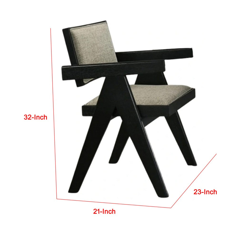 Benjara Toty Dining Armchair Set of 2, Curved Arms, Angled Rear Legs, Gray Fabric