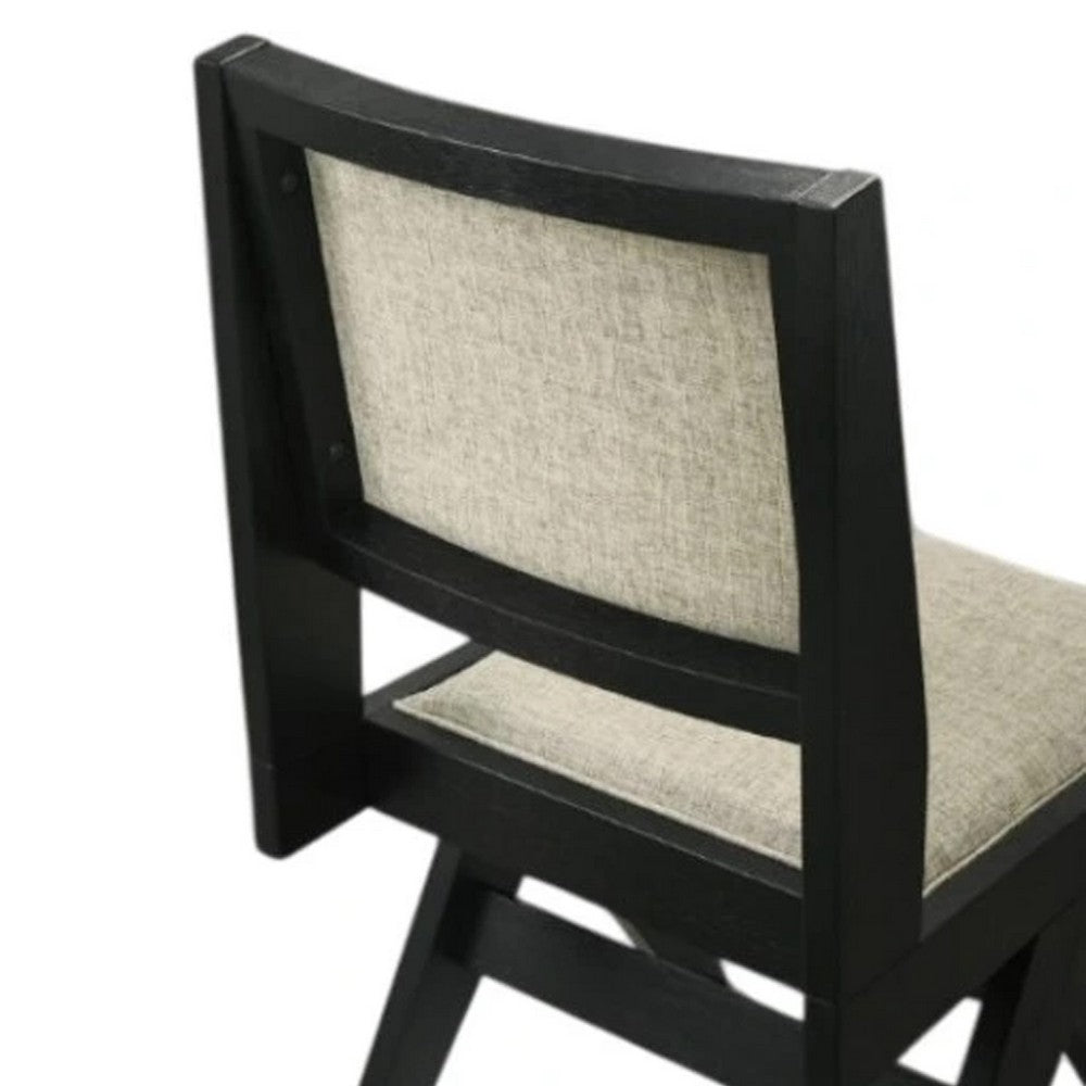 Benjara Toty Side Dining Chair Set of 2, Inverted Angled Legs, Black Wood, Gray Fabric