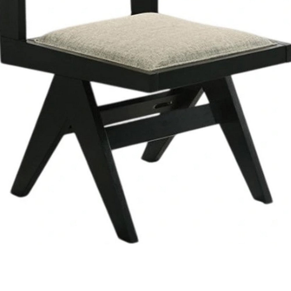Benjara Toty Side Dining Chair Set of 2, Inverted Angled Legs, Black Wood, Gray Fabric