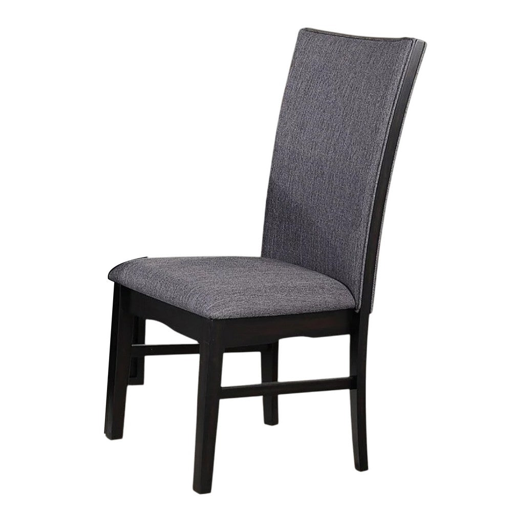 Benjara Easin Side Dining Chair Set of 2, Gray Polyester Contoured Back, Black Rubberwood