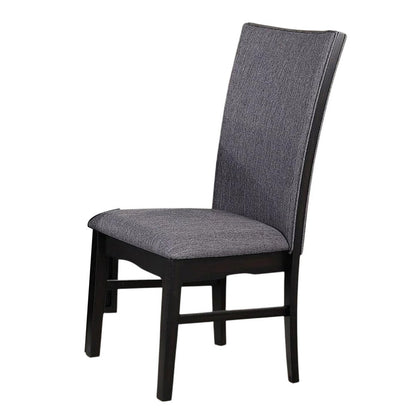 Benjara Easin Side Dining Chair Set of 2, Gray Polyester Contoured Back, Black Rubberwood